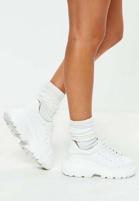 White Double Sole Lace Up Sneakers