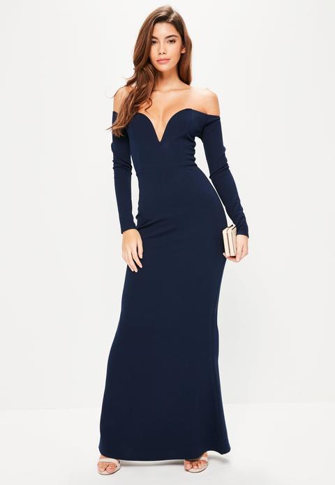 Navy Bardot Bar Maxi Dress