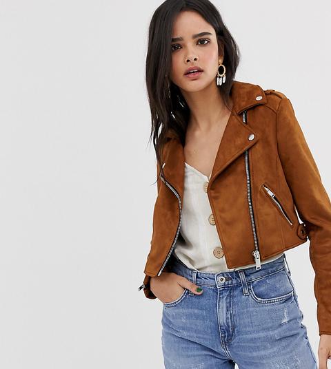 River Island – Bikerjacke Aus Wildlederimitat In Hellbraun