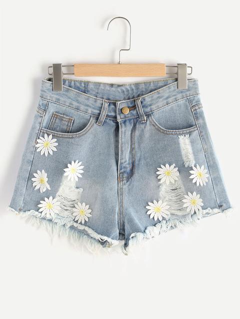 Shorts Con Aplicaciones Con Rotura En Denim