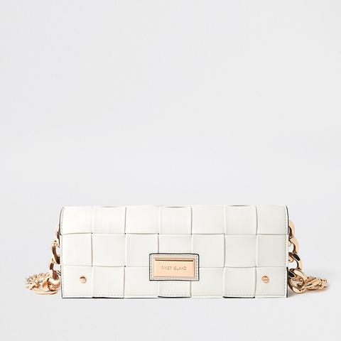 Cream Woven Baguette Clutch Bag