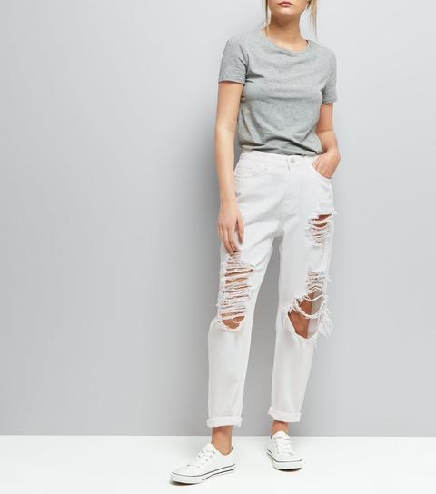 New Look White Ripped Mom Tori Jeans