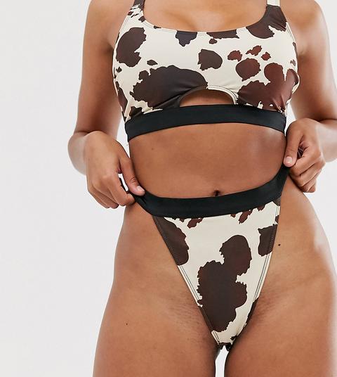 Braguitas De Bikini De Pernera Alta Con Estampado De Vaca Eco Exclusivas De Wolf & Whistle-naranja