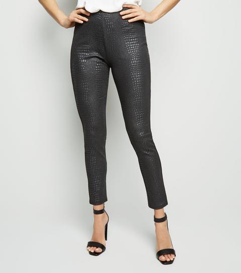 Cameo Rose Black Faux Croc Leggings New Look