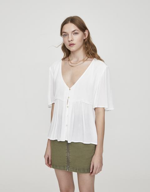 Blusa Escote Pico Botones