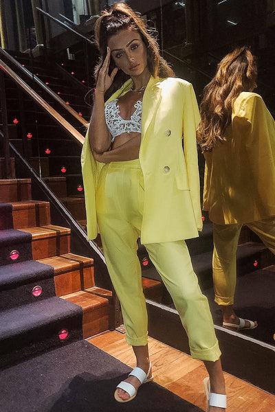Yellow Button Front Blazer Belted 