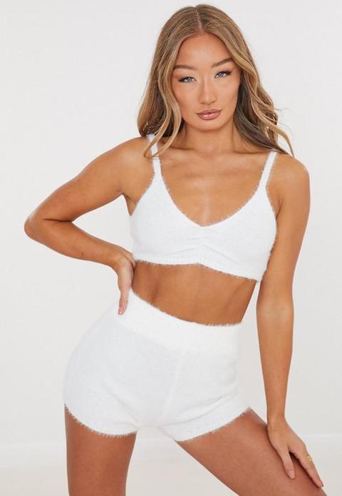 White Co Ord Fluffy Knitted Bralet, White