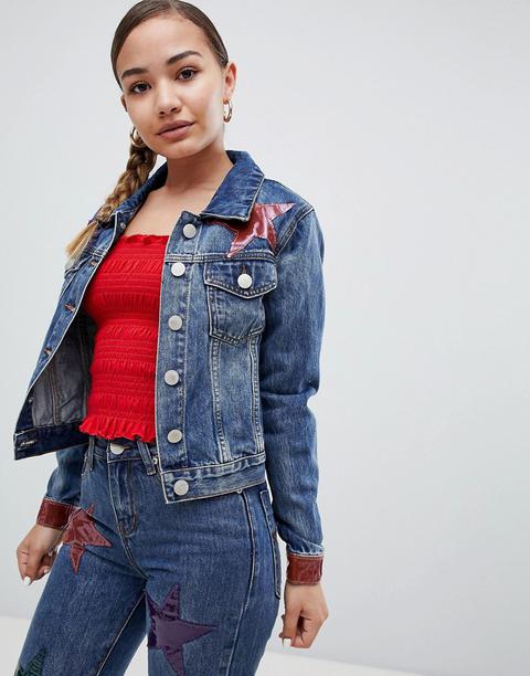 Glamorous - Bestickte Jeansjacke - Blau