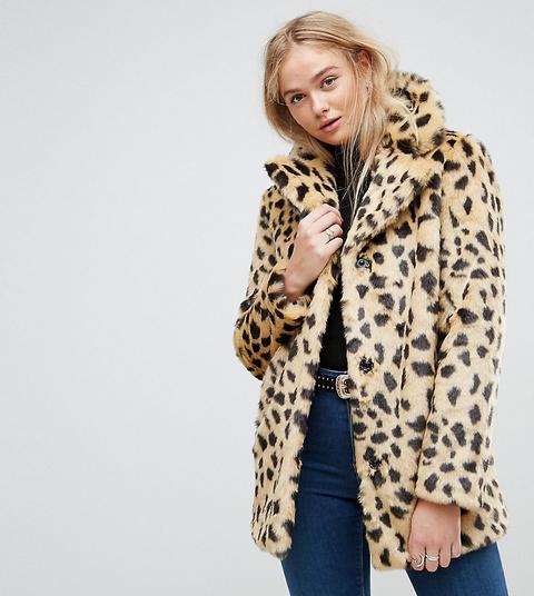 Abrigo De Pelo Sintético Con Diseño De Leopardo De Asos Tall