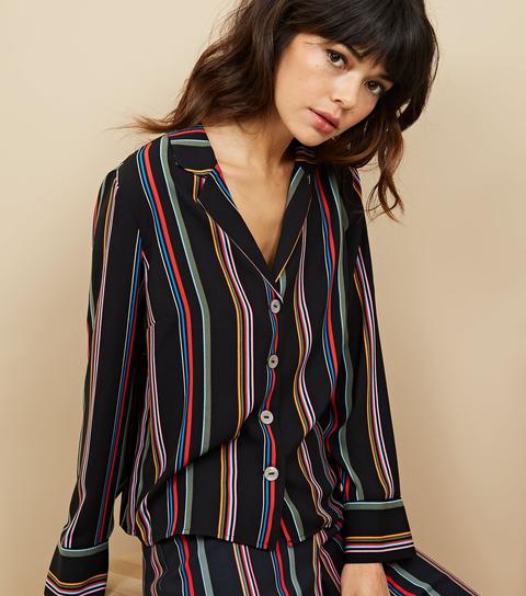 Black Rainbow Stripe Shirt New Look 