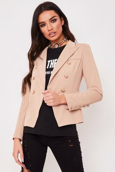 Whitney Nude Button Embellished Tailored Blazer