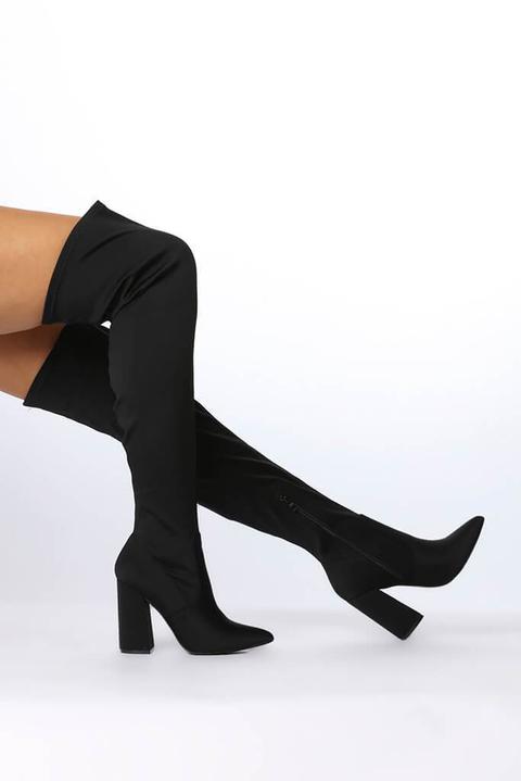 black lycra over the knee boots