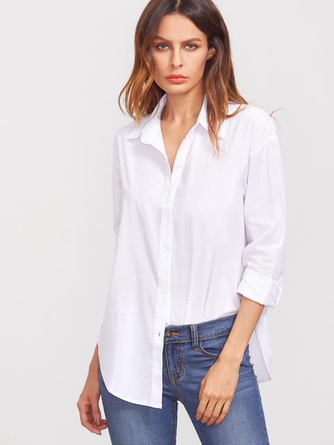 White Lapel Long Sleeve Buttons Blouse