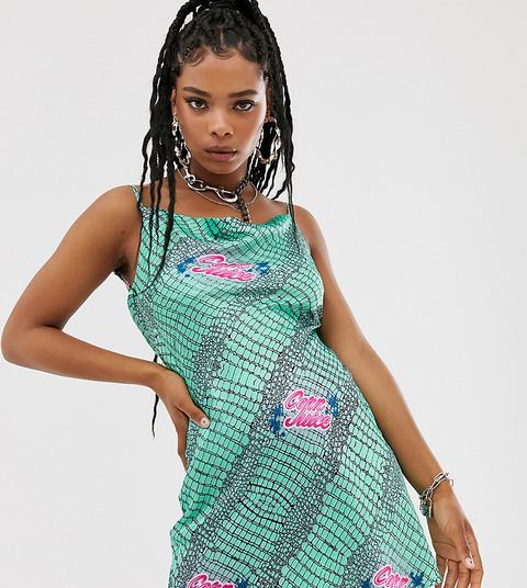 Collusion Crocodile Print Bias Cut Slip Dress With Cowl Front And Back-multi