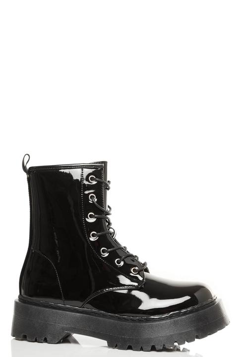 Black Patent Lace Up Ankle Boots