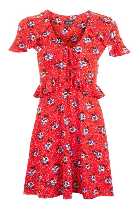 Red Spot Floral Tea Dress
