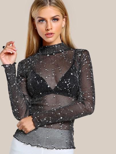 Top Transparente Con Estrellas Y Cuello Mock