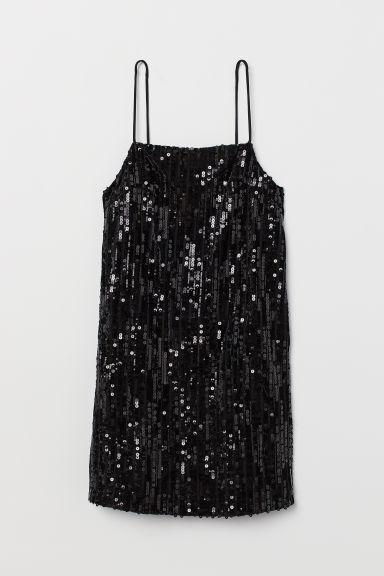 H & M - Abito Corto Con Paillettes - Nero