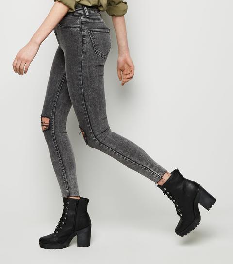 Black Acid Wash Hallie Super Skinny Jeans New Look