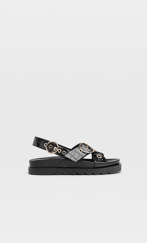 Sandalias Planas Grabado Hebillas