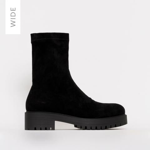 Tae Wide Fit Black Lycra Flat Ankle Boots