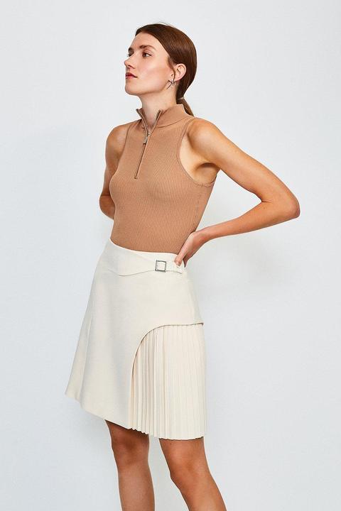 Karen Millen Buckle Detail Pleated Mini Skirt -, Cream