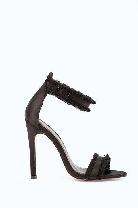 Black Frayed Strappy Heeled Sandals