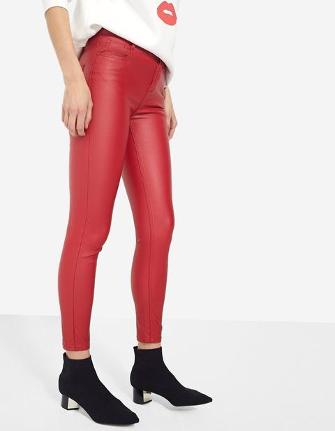 Pantaloni A Vita Alta Coating Rosso