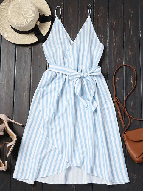 Vestito A Camicia A Righe Con Cintura Charm
