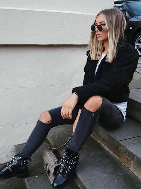 Sophia New Borg Popper Button Cropped Jacket In Black