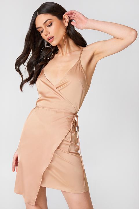 Wrapped Satin Dress Nude