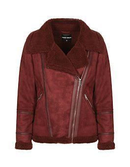 Bordeaux-rote Jacke In Wildlederoptik