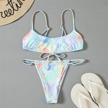 Bañador Bikini Tanga Con Cordón Delantero De Tie Dye