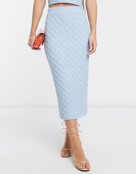 Native Youth Midi Pencil Skirt In Cable Knit Co-ord-blue