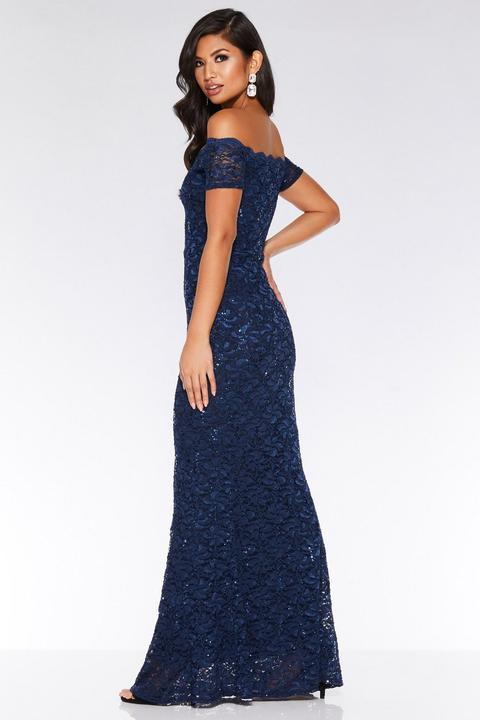 quiz navy sequin bardot maxi dress