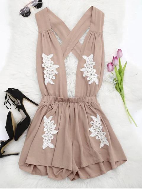 Halter Floral Patched Open Back Romper