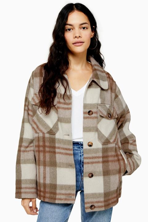 Womens Check Jacket With Wool - Cream, Cream