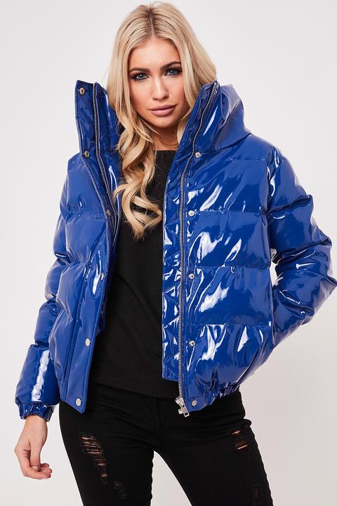 Leah Blue High Shine Vinyl Puffer Jacket