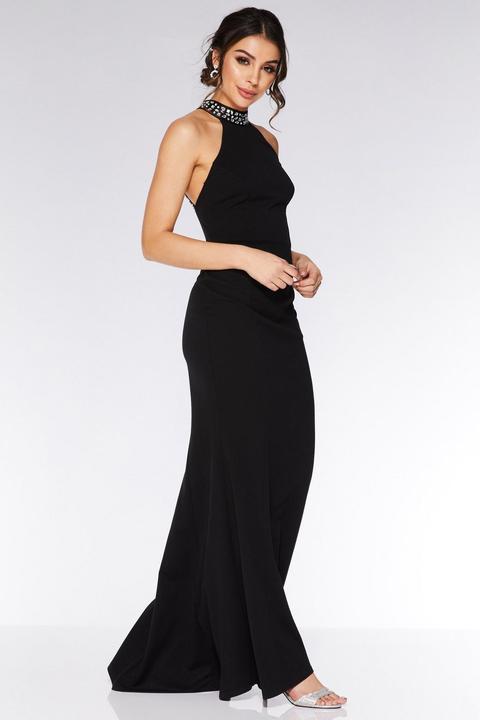 black embellished back fishtail maxi dress