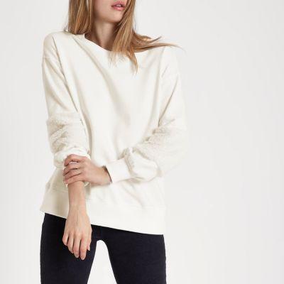 faux fur sleeve sweatshirt