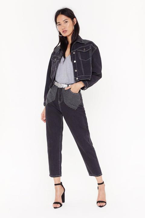 Womens Yoke Back Diamante Mom Jeans
