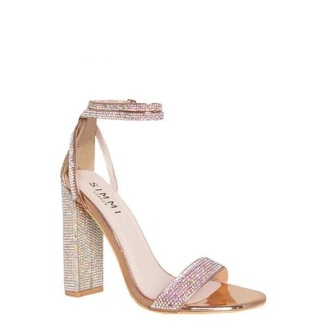 rose gold diamante block heels