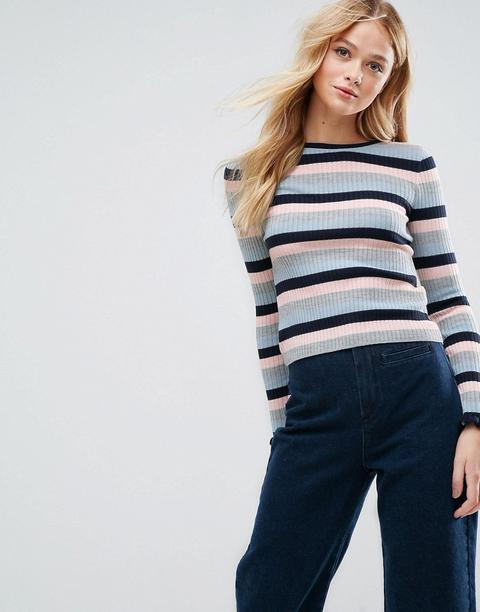 Asos - Maglione A Righe E A Coste Con Volant - Multicolore