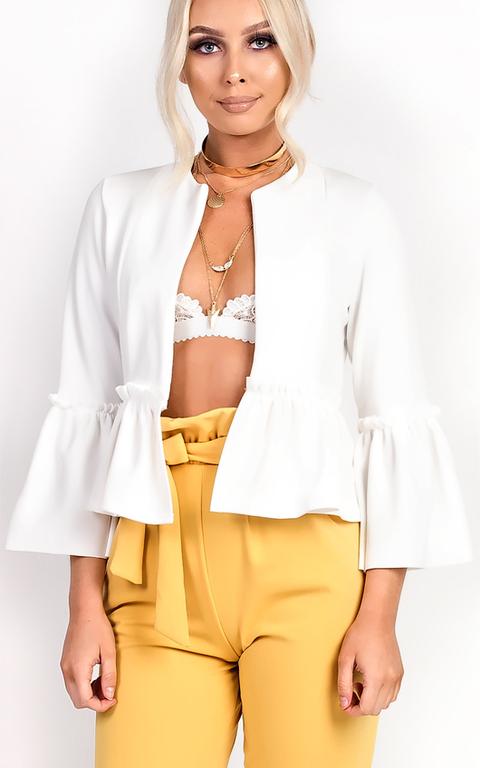 white frill blazer