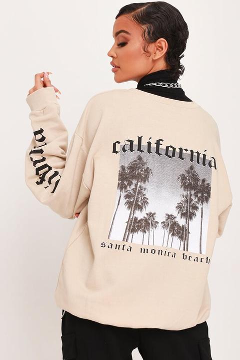 Sand California Photo Print Back Oversized Sweatshirt , Brown