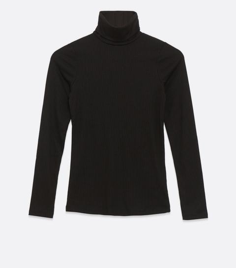 Black Ribbed Roll Neck Top New Look