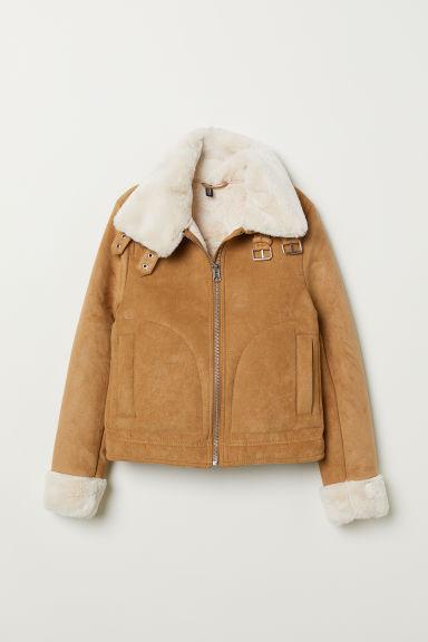 H & M - Chaqueta Con Pelo Sintético - Beis