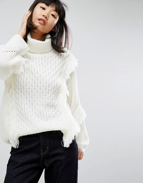 Asos - Maglione Oversize A Trecce Con Frange - Crema