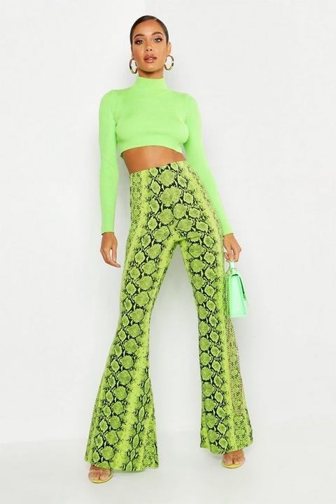 Womens High Waist Neon Snake Wide Leg Trouser - Green - 6, Green