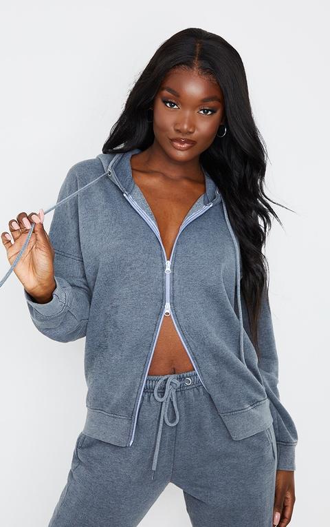 Tall Charcoal Double Zip Oversized Washed Hoodie